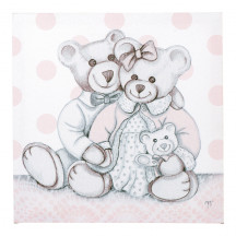 Canvas on frame Amours d'oursons pink 28 x 28cm