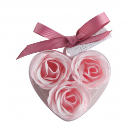 Heart Box with 3 pink soapleaves - Rose Fragrance