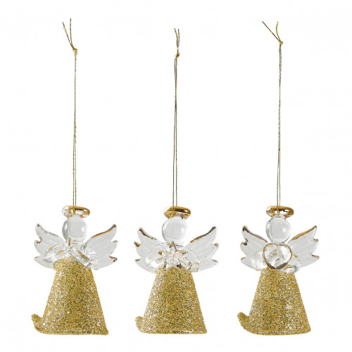 Set of 3 small glittery golden glass angels