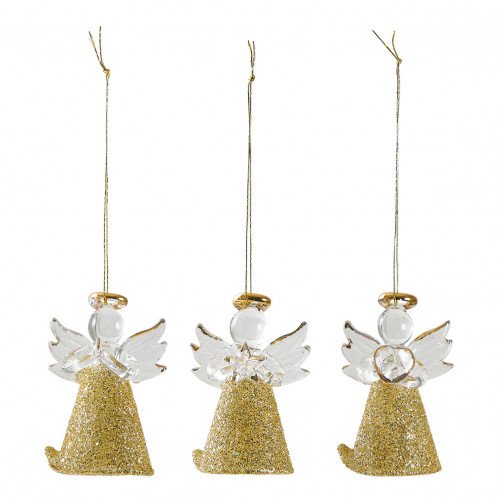 Set of 3 small glittery golden glass angels