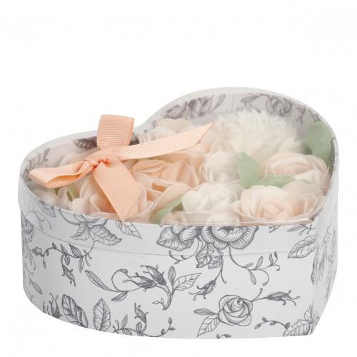 Boîte Cœur Bouquet Parterre de Fleurs de Savon nude et blanches - Parfum Rose Boîte Cœur Bouquet Parterre de Fleurs de Savon nude et blanches - Parfum Rose