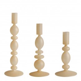 Conjunto de 3 castiçais em bege fosco