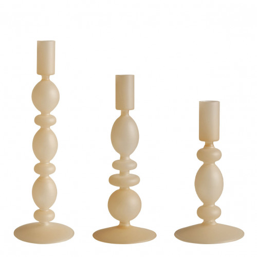 Set de 3 candeleros beige escarchado