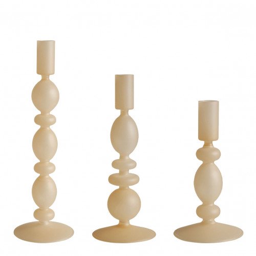 Conjunto de 3 castiçais em bege fosco