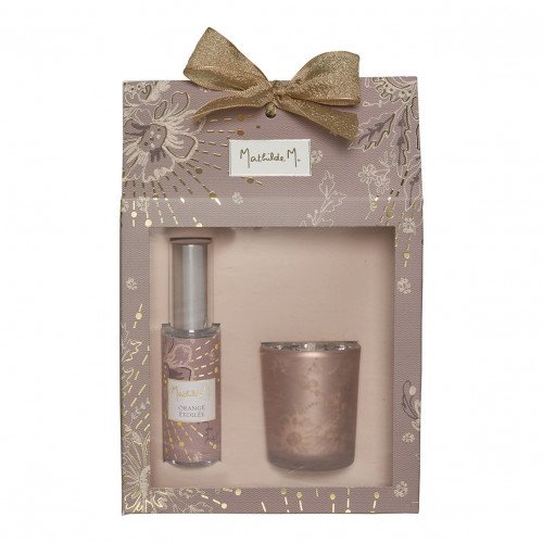 Conjunto de vela e spray de ambiente Festas Encantadas - Laranja Estrelada