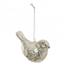 Decorative bird to hang in silver glass