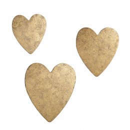 Set of 3 Metal Hearts with Brass Finish