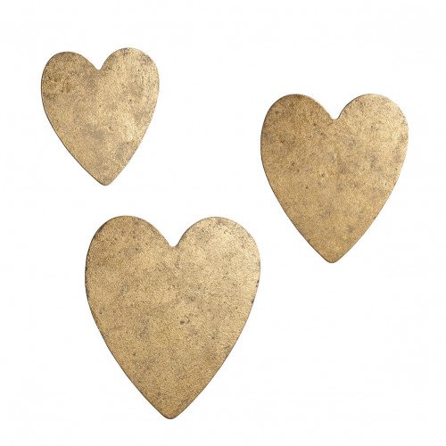Set of 3 Metal Hearts with Brass Finish