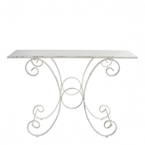 Rustic Rectangular Garden Table in White Metal - 120 x 40 x 81 cm