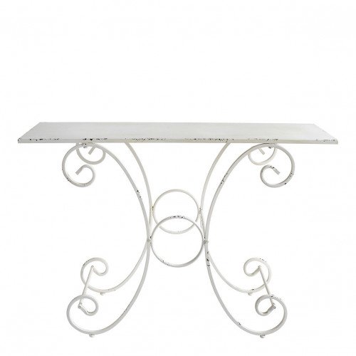 Rustic Rectangular Garden Table in White Metal - 120 x 40 x 81 cm
