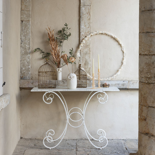 Table de jardin Champêtre rectangulaire en métal blanc - 120 x 40 x 81 cm Table de jardin Champêtre rectangulaire en métal blanc - 120 x 40 x 81 cm