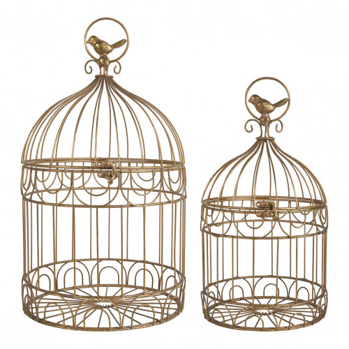 Set de 2 cages à oiseaux en métal doré