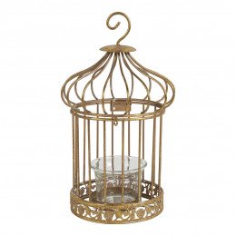Golden metal bird cage tealight holder