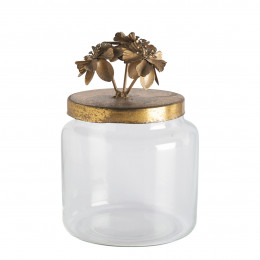Bonbonnière Idylle florale en verre et métal doré - Petit modèle - ø 9,5 x 16 cm