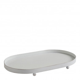 Bandeja ovalada de metal blanco - 25 x 15 x 2,5 cm