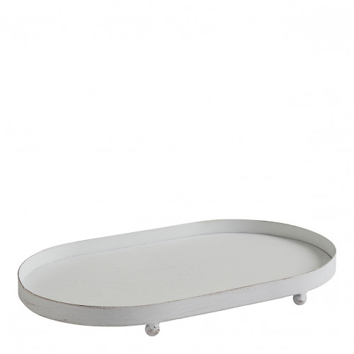 Bandeja oval em metal branco - 25 x 15 x 2,5 cm