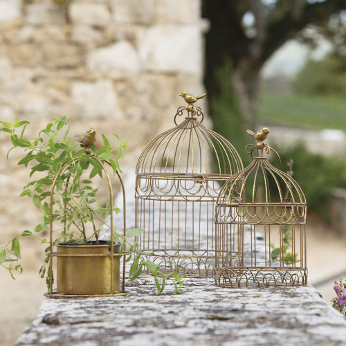 Maceta Jaula de pájaro de metal dorado - Modelo pequeño - ø 14 x 29 cm