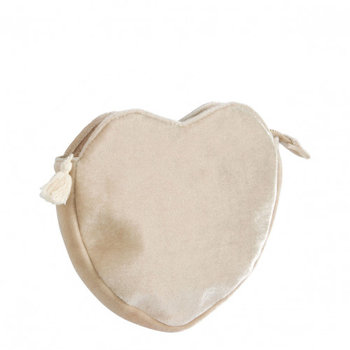 Heart Velvet Pouch - Ecru