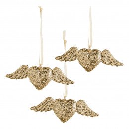 Set of 3 golden glittery ex-voto glass hearts