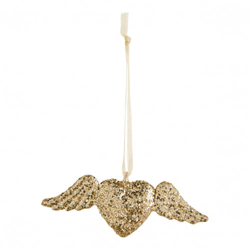 Set of 3 golden glittery ex-voto glass hearts