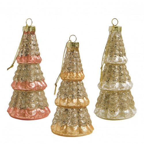 Set of 3 glittered glass Christmas trees