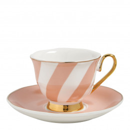 Chávena de café e pires Madame de Récamier com riscas pastel - Rosa