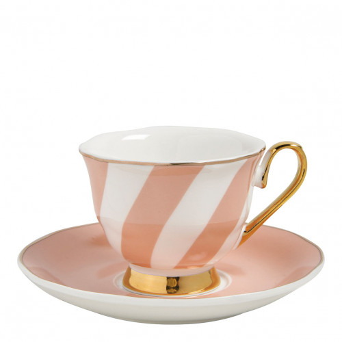 Taza de café y platillo Madame de Récamier rayas pastel - Rosa
