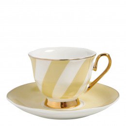 Madame de Récamier Coffee Cup and Saucer with Pastel Stripes - Yellow