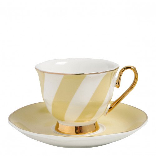 Tasse à café et sous-tasse Madame de Récamier rayures pastel - Jaune