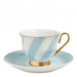 Madame de Récamier Coffee Cup and Saucer with Pastel Stripes - Blue