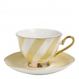 Chávena de chá e pires Madame de Récamier riscas pastel - Amarelo