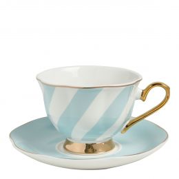 Tazza da tè e piattino Madame de Récamier righe pastello - Blu