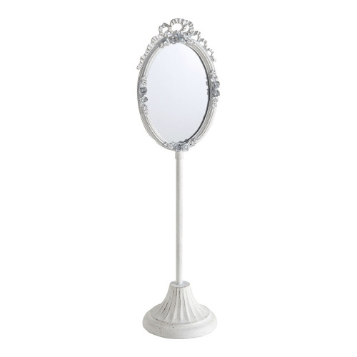 Miroir sur pied Fleurs en métal blanchi