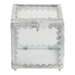 Boîte à bijoux carrée Précieuse en métal blanchi - Grand modèle