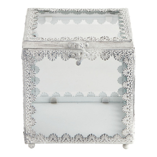 Boîte à bijoux carrée Précieuse en métal blanchi - Grand modèle