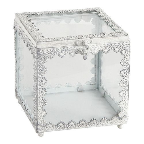 Scatola porta gioielli quadrata Preziosa in metallo sbiancato - Modello grande