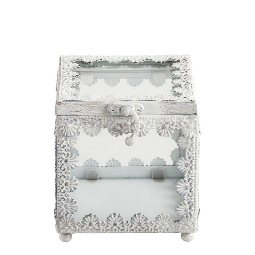 Caixa de joias quadrada Preciosa em metal branqueado - Modelo pequeno