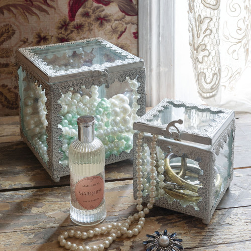 Joyero cuadrado Précieuse de metal blanqueado - Modelo pequeño