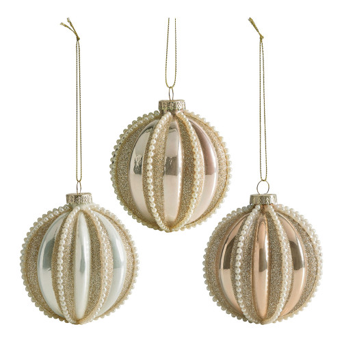 Conjunto de 3 bolas de Natal Pérolas em vidro dourado