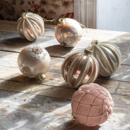Coffret de 3 boules de Noël Perles en verre doré