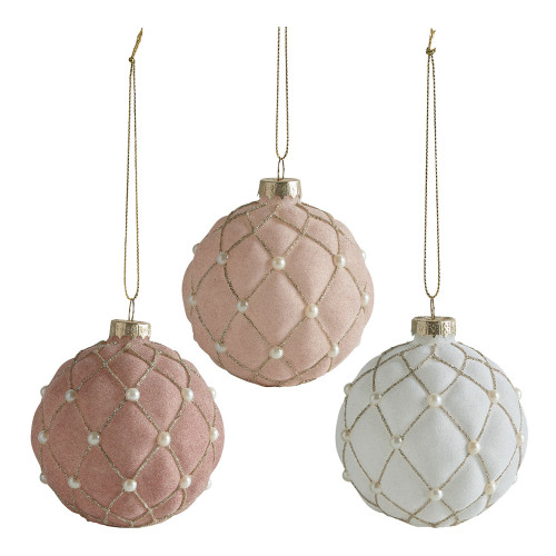 Set of 3 Glass Pearl Christmas Baubles