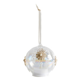 Palla di Natale Fiocco di neve in vetro con candela LED integrata