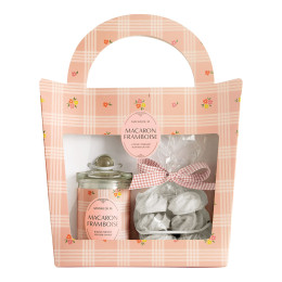 Gift Set Scented Candle 100 g and Gourmandises d'Été Decorations - Macaron Framboise