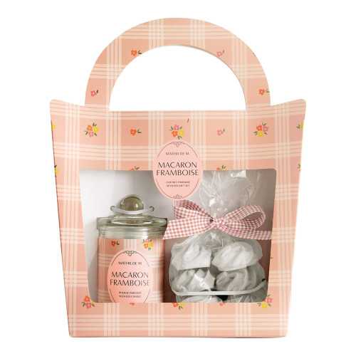 Gift Set Scented Candle 100 g and Gourmandises d'Été Decorations - Macaron Framboise