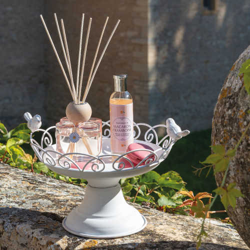 Round Pedestal Tray Oiseaux in Metal - ⌀ 25.5 x 18 cm