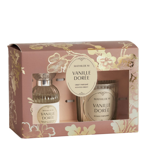 Coffret parfum d'ambiance et bougie parfumée Trésor de Fleurs - Vanille Dorée