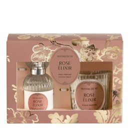 Coffret parfum d'ambiance et bougie parfumée Trésor de Fleurs - Rose Élixir