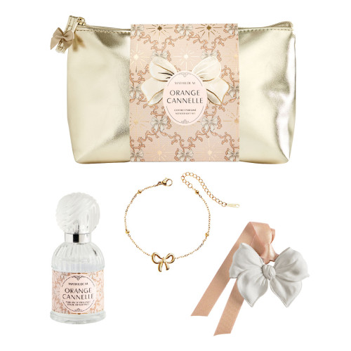 Pochette parfum d'ambiance, bracelet et décor parfumé Rubans de Fête - Orange Cannelle