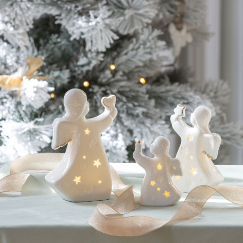 Angelo decorativo in ceramica con LED - Formato medio