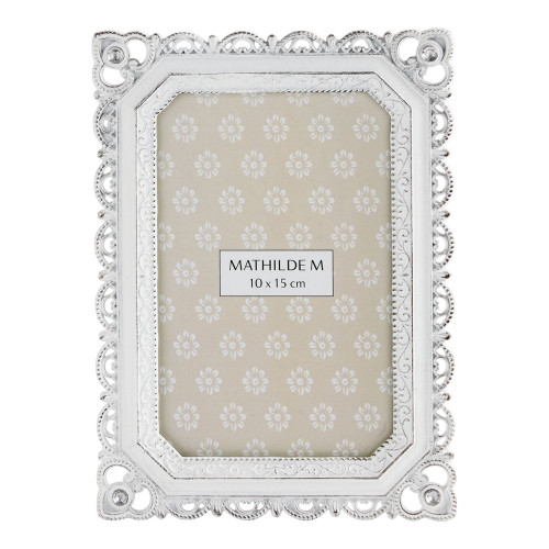 Royal Arabesques Rectangular Photo Frame in Whitewashed Metal